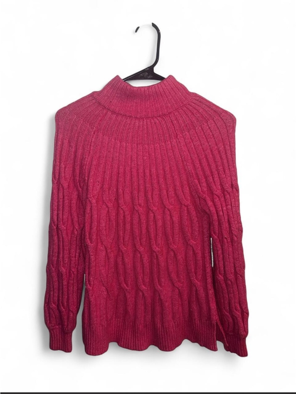 crown & ivy Cable Knit Mock Neck Sweater - Raspberry